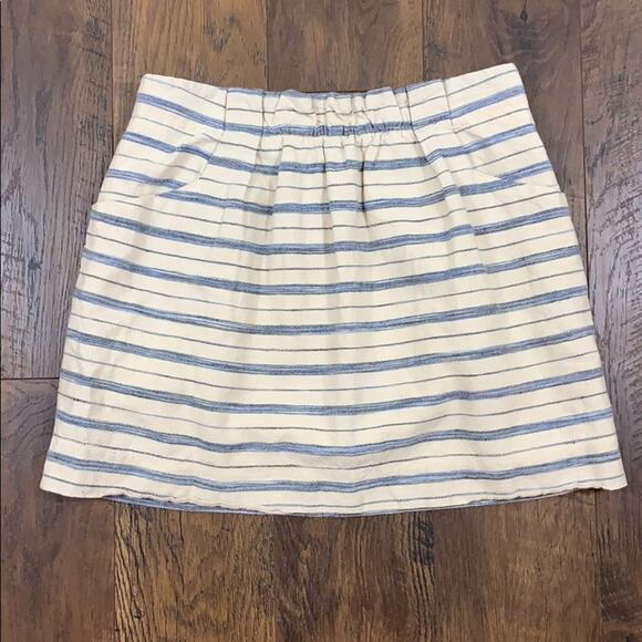 J Crew Linen Blend Striped Cream/Navy Mini Skirt - Picture 1 of 4